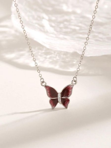 Anhänger Scharlachrote Schmetterling Anhänger Halskette für Frauen aus Sterling 925 Silber und Zirkon -Noble Elegantes Stil Dating oder Engagement