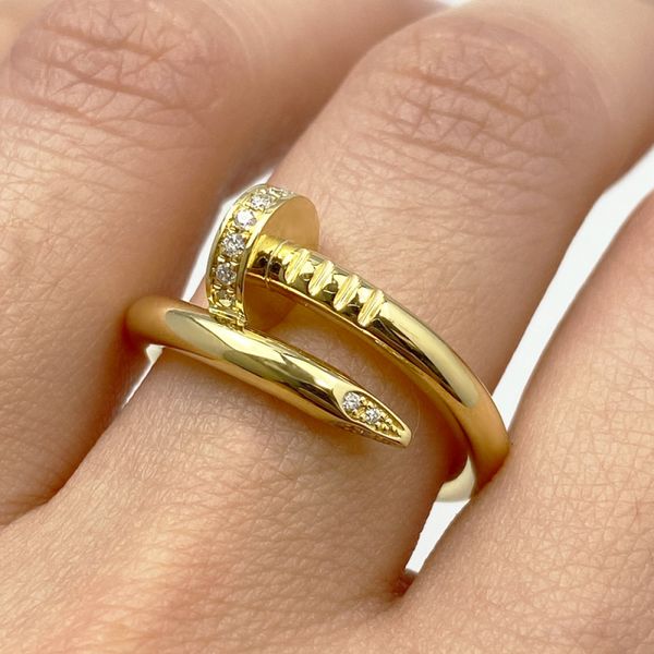 Ünlü tırnak şeklindeki tek daire baş kuyruğu süslenmiş elmaslar kadınlar ring lüks mücevher moda unisex band 18k gül altın yüzük yok kutu sevgililer günü hediye copys