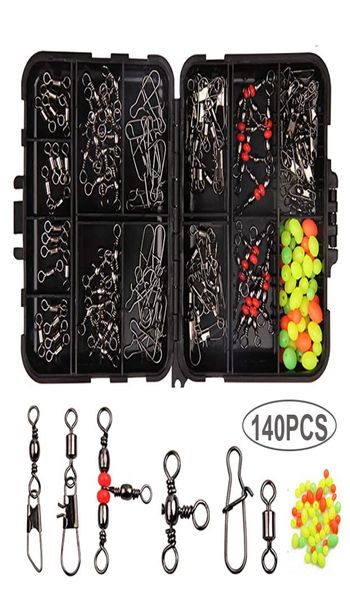 140 pçs caixa de acessórios de pesca kit de equipamentos com caixa de equipamento snaps rolamento de esferas triplo conector giratório conjunto de pesca de água salgada fres8551480