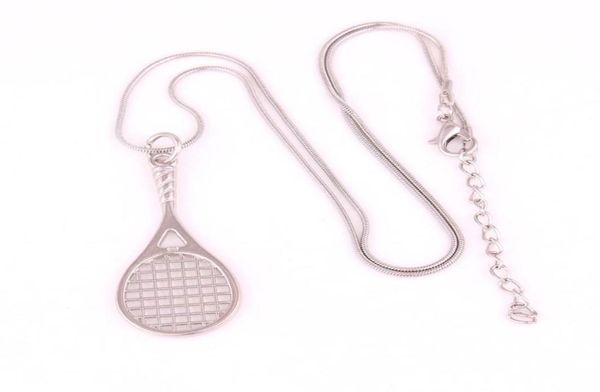 Silberfarbener Tennisschläger-Anhänger mit 18-Zoll-Tennisschläger-Schläger-Sportserie-Charm-Halskette, Schmuck, Tropfen 9299703