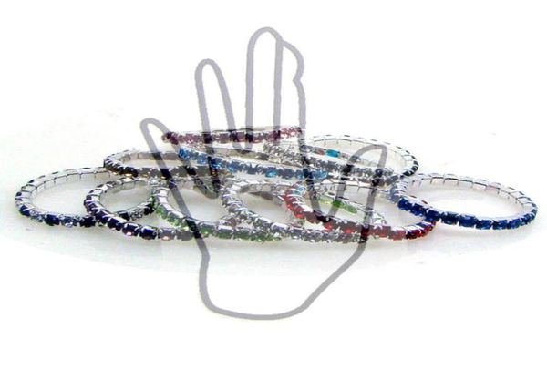 Anéis de cluster clássico elástico strass estiramento dedo moda festa de verão jóias 10 cores igualmente misturadas 12pcs x ship8850299