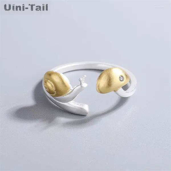Cluster-Ringe Uini-Tail 925 tibetisches Silber niedlicher Schneckenpilz offener Ring Temperament Mode süßer mattierter Cartoon-Schmuck JK070
