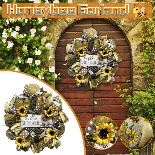 Simulazione di girasole Ghirlanda Porta di benvenuto Segno Giornata mondiale delle api Ghirlanda Pendenti pendenti artificiali Decorazioni di nozze Decorazione della casa Deco191J