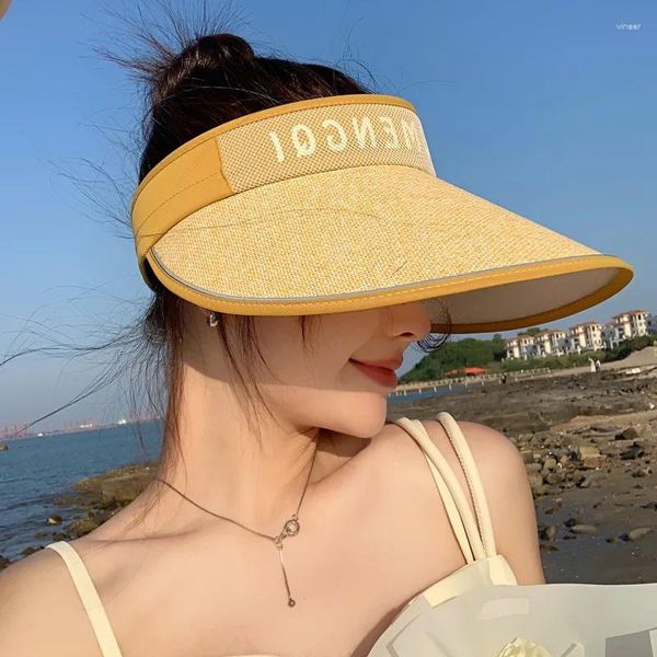 Berets 2023 Koreanischer Stil Sommerhut Damenmode Buchstaben Air Top Sonnenschutz Große Krempe Reise Urlaub Flut