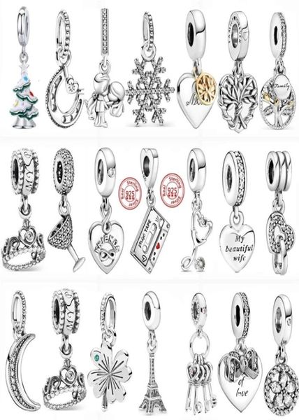 Argento sterling 925 Ciondola il fascino dell'albero della luna Fiocco di neve Corona Coppa Bead Fit Charms Bracciale Accessori gioielli fai da te3487778