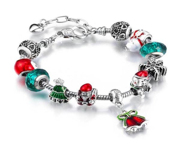 Bomboniera natalizia con campanella di Babbo Natale Braccialetti con ciondoli Gioielli fai-da-te Bracciale con perline di cristallo in lega color argento verde albero di Natale4075913