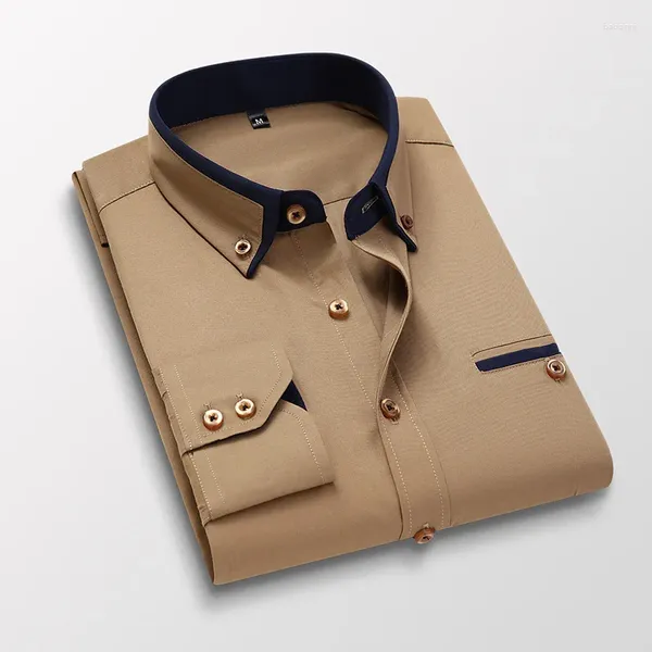 Camisas casuais masculinas primavera outono algodão camisas de manga comprida/masculino fino ajuste lapela vestido de negócios camisa topos roupas de marca