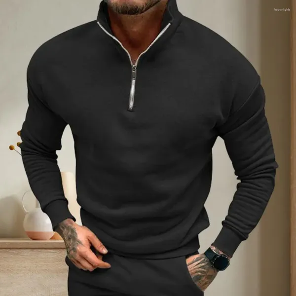 Felpe con cappuccio da uomo Zip Maglione scollo semiaperto Elegante pullover invernale Colletto caldo alla coreana Polsini elastici morbidi slim fit per il comfort degli uomini