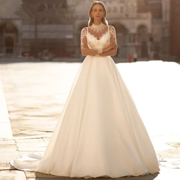 Abiti da sposa di lusso sulla spiaggia Fiori senza schienale senza maniche scollo a V Boho A-Line Abiti da sposa principessa Vestido De Novia Nuovo