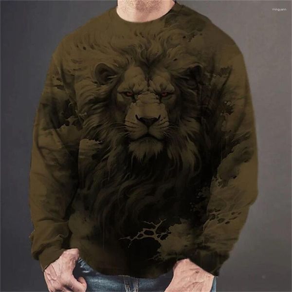 Magliette da uomo Magliette animali da uomo Manica lunga Abbigliamento oversize vintage Stampato in 3d Maglietta casual da uomo O-Collo Pullover