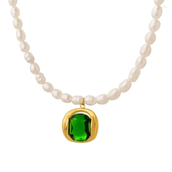 Collane con ciondolo Collana di perle di moda per donna Catena con perline al collo Zircone verde Gioielli femminili di qualità di lusso Regalo fidanzata Vendita