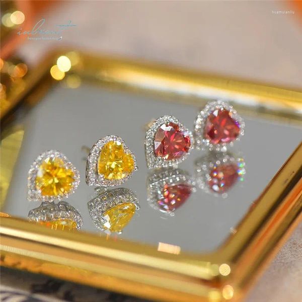 Orecchini a lobo Inbeaut Argento 925 Taglio eccellente Totale 2 ct Test diamante passaggio Rosso Giallo Cuore Moissanite per le donne Gioielleria raffinata