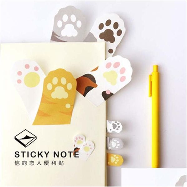 Note All'ingrosso All'ingrosso- 6 Pz / lotto Meow Kawaii Cat Claw Sticky Notes Adesivo Adesivo Post Memo Pad Cancelleria Accessori per ufficio Sc Otczi