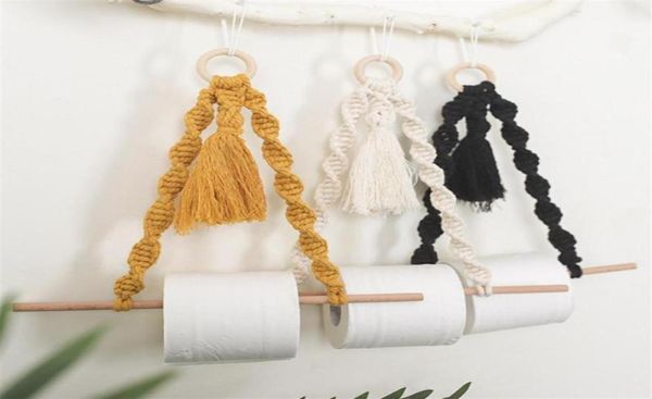 Corda de algodão cortina tiebacks e dispensador de papel higiênico estilo boho decoração para casa montagem na parede suporte de armazenamento rolo tecido ganchos rails28148063