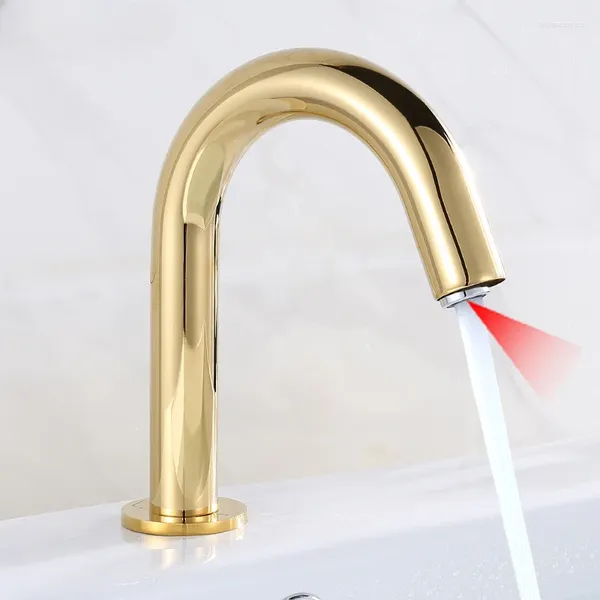 Badezimmer-Waschtischarmaturen, automatischer berührungsloser Wasserhahn, intelligenter Infrarot-Bewegungssensor-Wasserhahn, Edelstahl, Gold, Induktion, Grifo-Becken, schwarzer Sinn