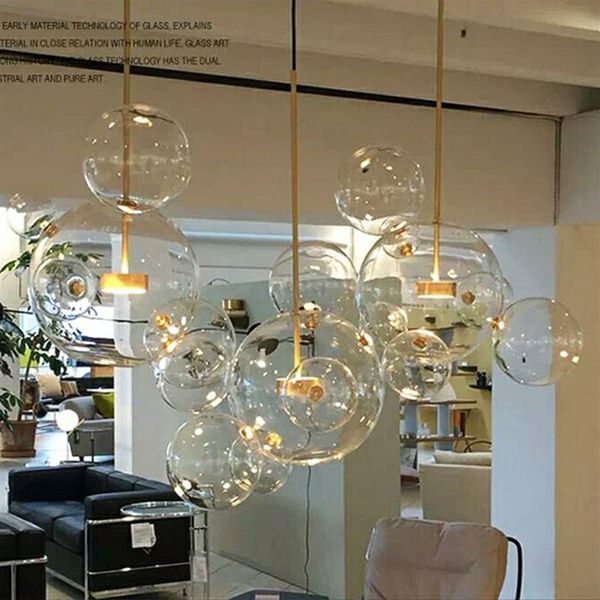 Lampadari da soggiorno con sfera di vetro trasparente lampadari art deco con paralumi a bolle Lampadario moderno con illuminazione per interni iluminacao332a