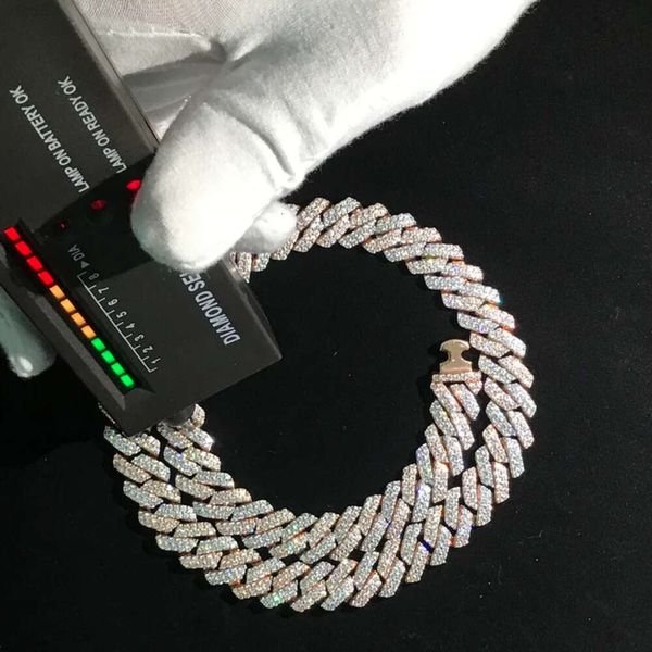 Moissanit HipHop Schmuck 925 Sterling Silber aus 10 mm VVS Moissanit Kumpelkette Halskette