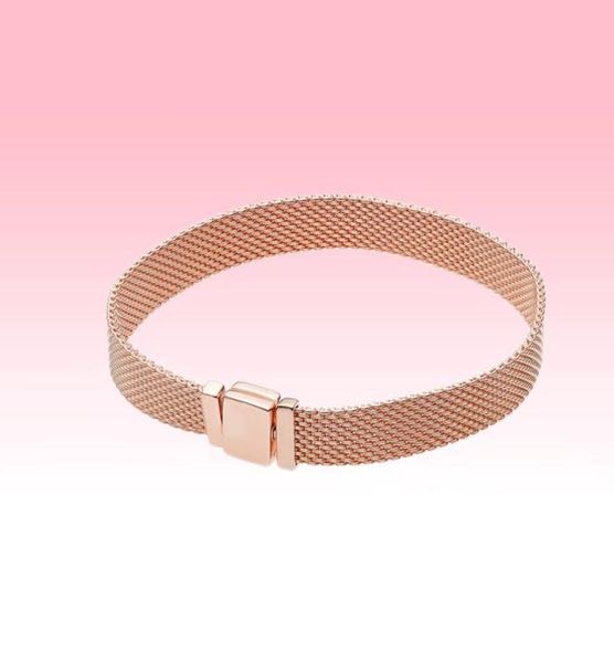 Mulheres rosa ouro malha pulseiras novos encantos corrente de mão para 925 pulseira de prata esterlina com presente de varejo original box5631991