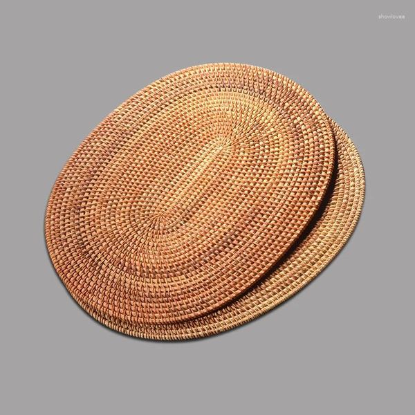 Masa Paspasları 5pcs Rattan Dokuma Placemats Anti-ölçeklendirme Oval Pan Pot Tutucu Pad 15.7x11.8in