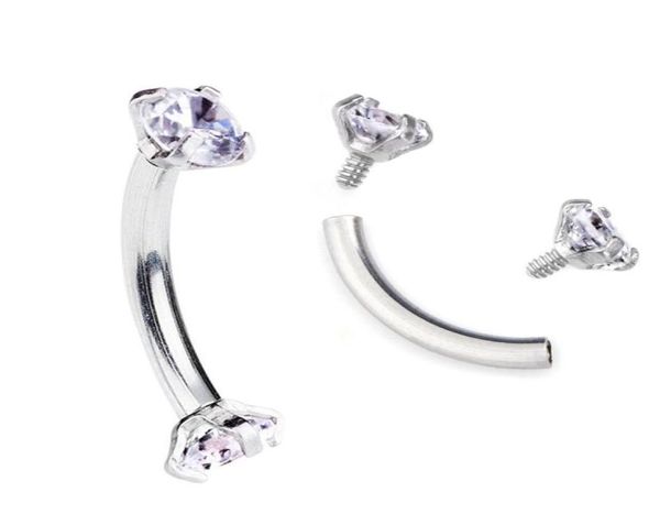 Orecchino trago filetto interno zircone cubico in acciaio inossidabile curvo bilanciere piercing sopracciglio anello gioielli per il corpo3921513