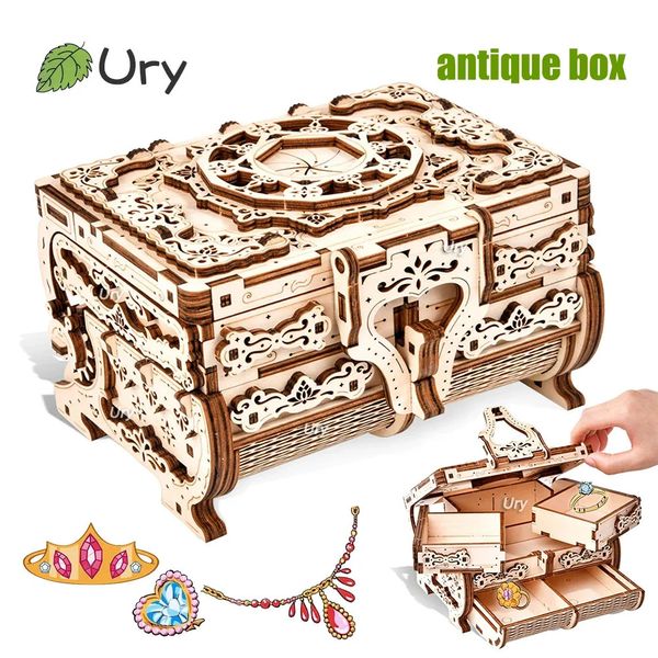 Puzzle 3D URY Puzzle 3D in legno Scatola del tesoro antica Custodia per vestire Gioco fai da te Modello di assemblaggio avanzato Giocattoli Regalo creativo per Lady Girls 231212