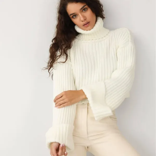 Maglioni da donna Pullover spessi invernali per donna dolcevita Top corti casual Maglioni di colore bianco Felpa maglione da donna Y2k