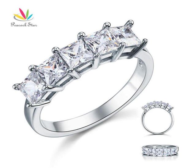 Pavão estrela princesa corte cinco pedras 125 ct sólido 925 prata esterlina noiva anel de casamento joias cf8072 y190522019790661