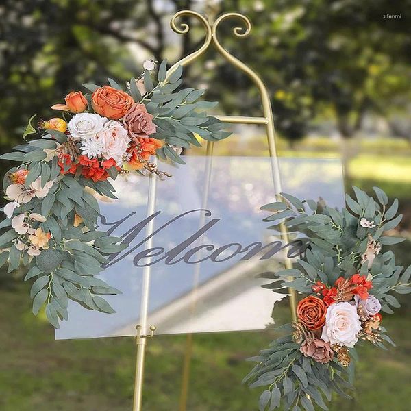 Dekoratif çiçekler yan sonbahar rengi düğün için yapay hoş geldiniz işareti yanmış turuncu sonbahar partisi resepsiyon zemin süslemeleri