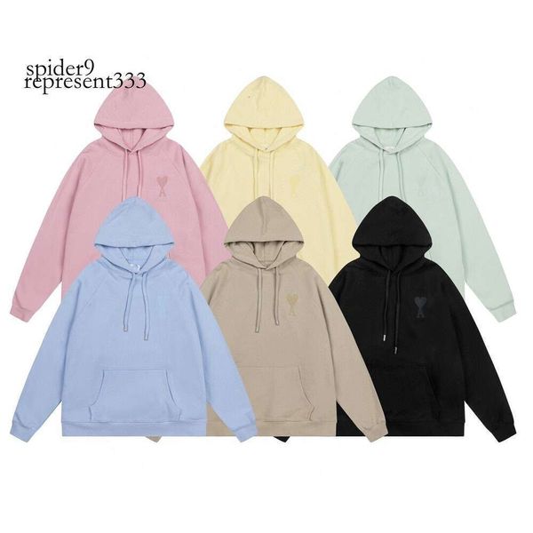 Amis Paris Hoodie Macaron Peach Heart Stickerei 2023 Frühherbst Neues Produkt Lässiger Plug-in-Hülsen-Kapuzenpullover mit Liebe und langen Ärmeln für Männer und Frauen