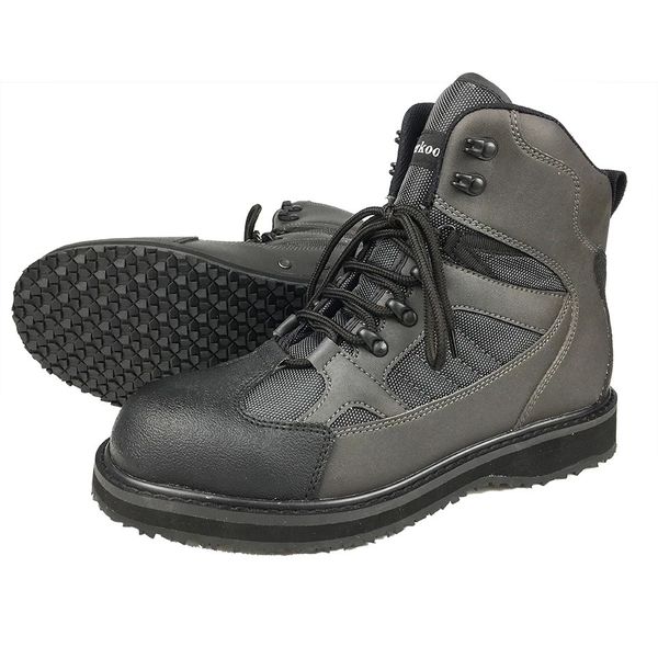 Wasserschuhe Fliegenfischen Watstiefel Gummi Anti-Rutsch-Sohle Watschuhe Jagdstiefel 41-48 Grau Atmungsaktives Upstream-Leder zum Schnüren Herren Damen 231213