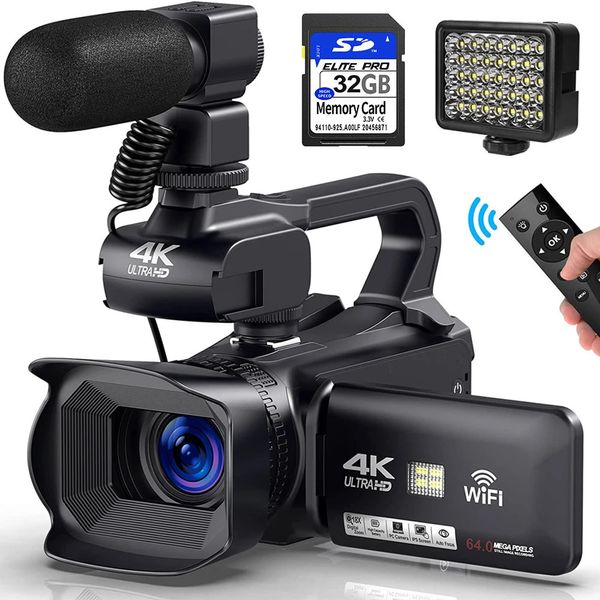 Спортивные экшн-видеокамеры Видеокамера KOMERY 4K Ultra HD, видеокамеры, потоковая камера 64 МП, цифровой сенсорный экран 40 дюймов 231212