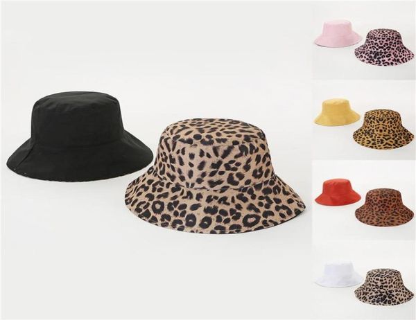 Chapéus de aba larga 2021 Two Side Leopard Black Bucket Hat for Mulher Homens Reversível Panamá Sun Summer Senhoras coreanas de praia Fisherman2876994