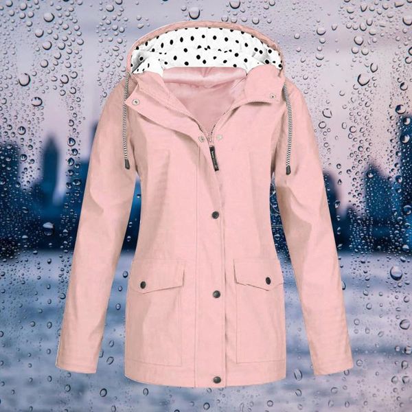 Trench da donna Giacca antipioggia moda donna con cappuccio Giacca a vento leggera a maniche lunghe con zip e coulisse Procket Outdoor