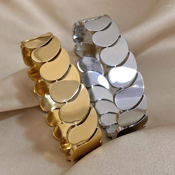 Armreif DODOHAO Chunky Edelstahl Hohl Komma Kette Breite Armreifen Armbänder Für Frauen Männer Punk Einzigartiges Design Gold Farbe Schmuck