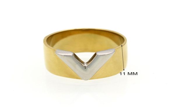 Joias de aço titânio 316L de marca inteira Anéis inteiros em V para mulheres joias de anel de casamento goldsilver color7155568