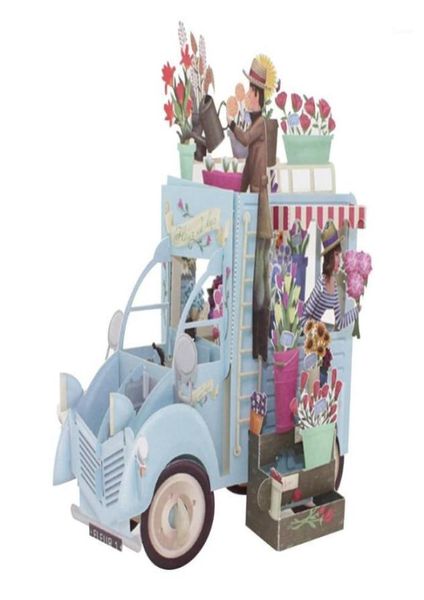 Cartolina di compleanno intagliata a mano Invito alla festa Kirigami Flower Car Biglietto di auguri colorato taglio 3D Matrimonio decorativo19384066