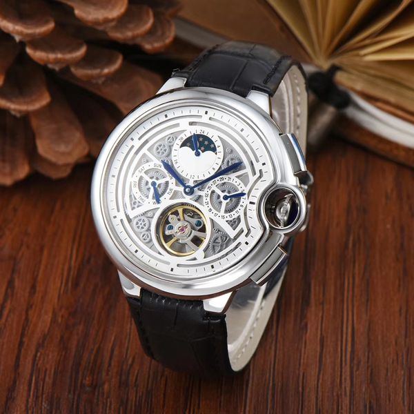 Herren hochwertige Designer Uhr Automatische mechanische Bewegung Luxus Uhr 44mm Skelett Zifferblatt Leder Edelstahlgurt Luxusgeschenk