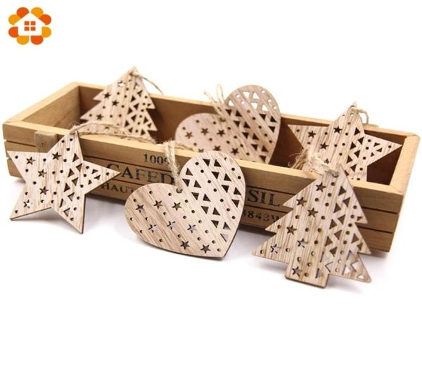 6PCS Schöne Europäische Weihnachten Holz Anhänger Ornamente Holz Handwerk Weihnachten Baum Ornamente Dekorationen Kinder Spielzeug Hängen Geschenke Y6397984