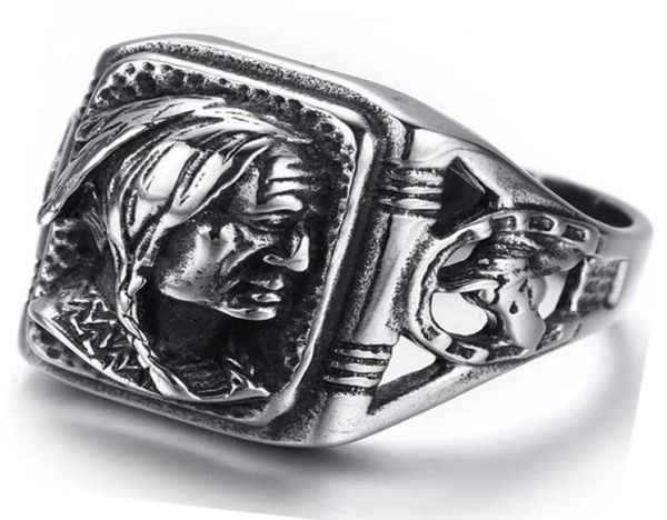 Men039039s Schmuck Gothic Tribal American Indian Edelstahl Ring Classics Punk Biker Band Silber Schwarz von Mate Ri6357438