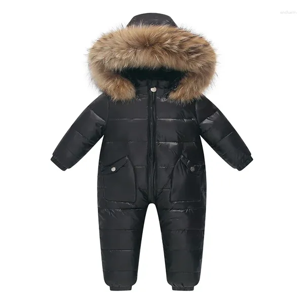 Пуховое пальто для маленьких мальчиков и девочек, зимний белый утиный комбинезон, детский теплый утепленный лыжный костюм с меховым воротником и капюшоном, зимний комбинезон Y759