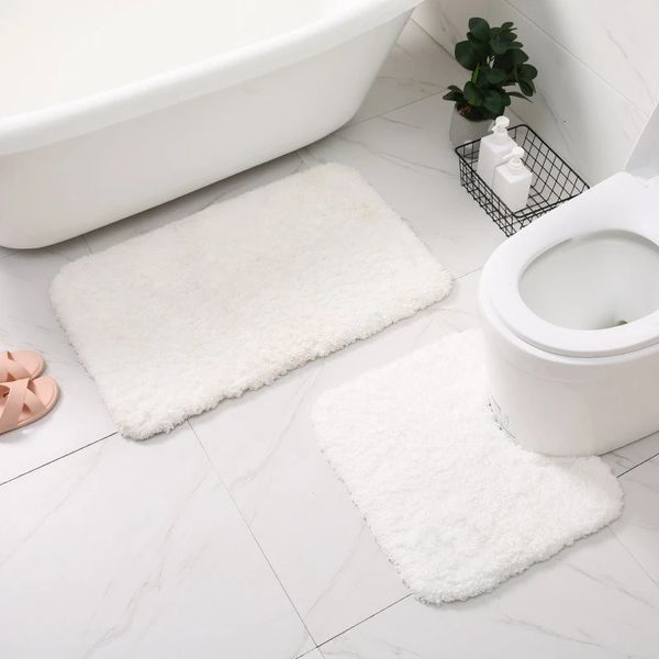 Teppiche, weißes Badezimmer-Badematten-Set, rutschfeste Toilettenvorleger, U-förmige rechteckige Bodenteppiche für Badewanne, seitlicher Eingang, Fußmatte, Duschraum 231212