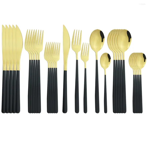 Geschirr Sets 6Set/30Pcs Schwarz Gold Besteck Set 304 Edelstahl Messer Gabel Löffel Abendessen Besteck Küche geschirr