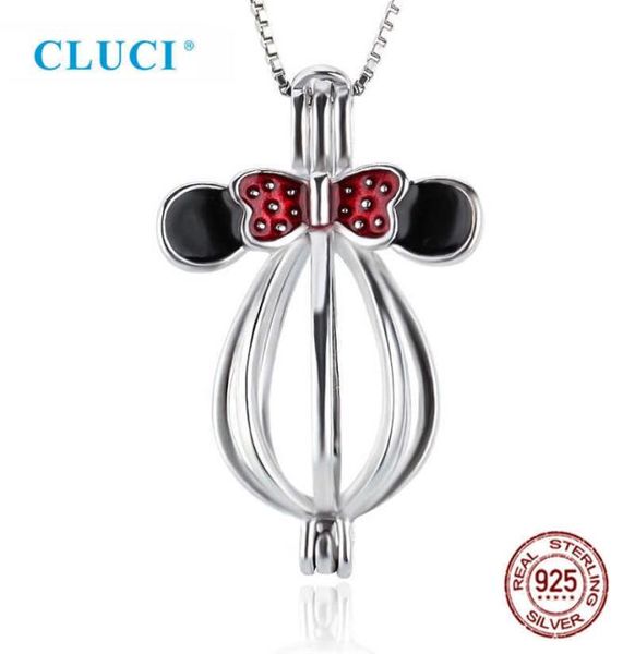 Cluci 925 pingente em forma de mouse fofo para mulheres colar 925 prata esterlina pérola gaiola pingente medalhão sc049sb8823624