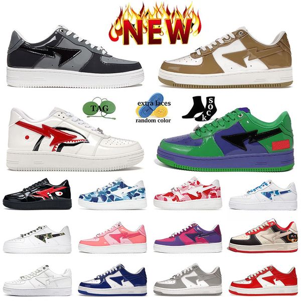 Bapestass Scarpe casual Uomo Pelle verniciata Bianco Cachi Donna JJJJound Scarpe da ginnastica bianche blu scuro STA SK8 Sport Tacco basso in pelle scamosciata Scarpe da ginnastica beige Comfort scarpe bapestaes