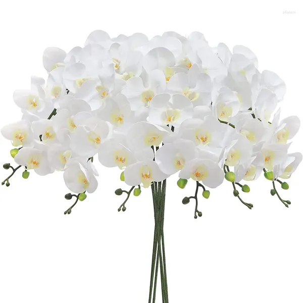 Dekoratif çiçekler 6 adet yapay orkide gerçek dokunuş lateks büyük beyaz 37 inç 9 sahte phalaenopsis çiçek ev düğün dekorasyon