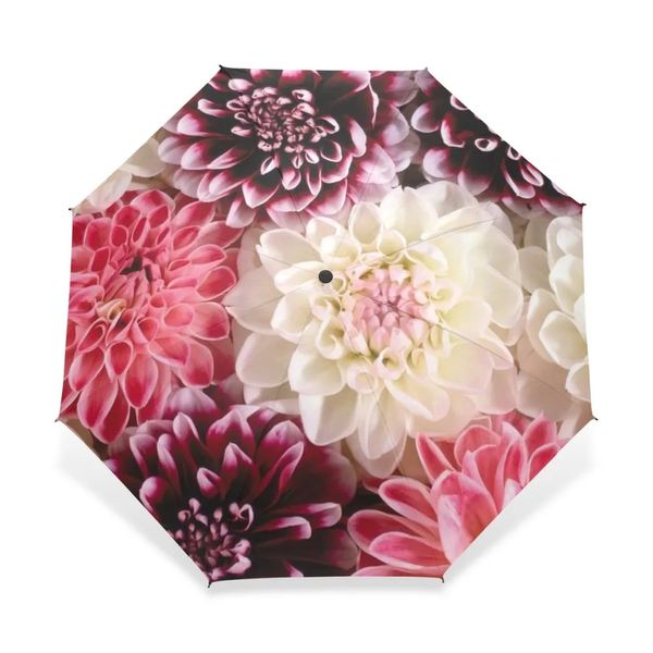 Guarda -chuvas lindas flores impressas na chuva de chuva automática Três Proteção solar dobrável masculino portátil parasol 231213