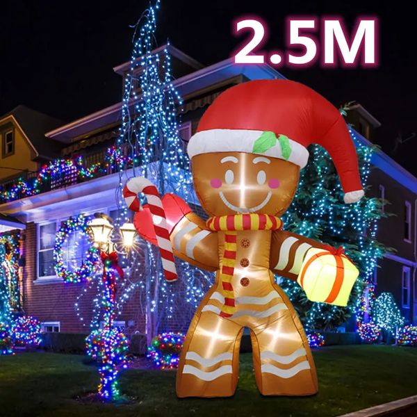 Bouncers infláveis Playhouse Swings 25M Decorações de Natal Gigante Gingerbread Man Xmas Bumble Ornament com Buildin 6 LED Kids Outdoor Toy 231212