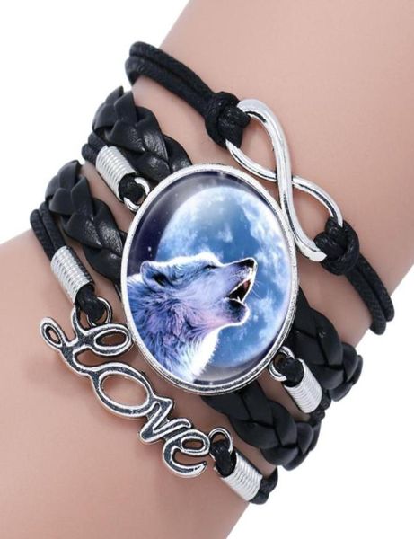 Tennis Schwarz Farbe Gothic Wolf Mond Glaskuppel Charme Mehrschichtiges Lederarmband Armreif Schmuck Junge Männer Sirius Zubehör8183482