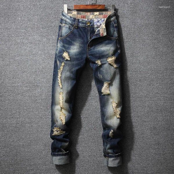 Herren Jeans Männer gestapelt zerrissen Streetwear gerades Bein Vintage Distressed Denim Hosen Freund Plus Größe 28-40 Punk Hose