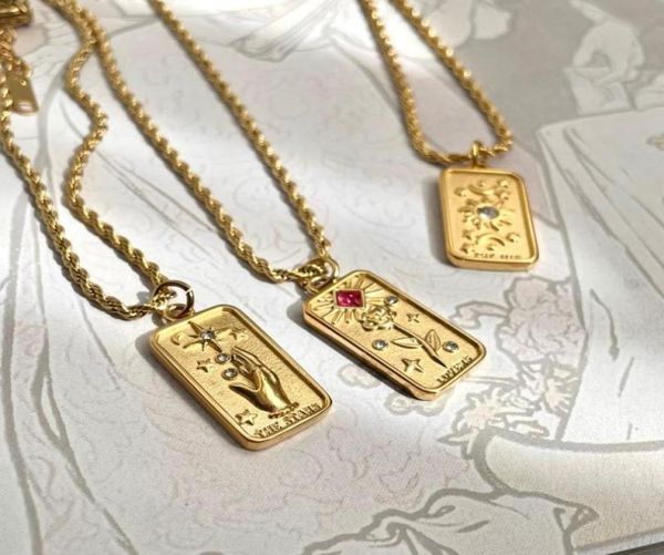 Colares pendentes Tarnis de aço inoxidável Tarnish Jewelry Tarot colar Star Moon Rose Sun Design Gold para WomenPing9453014